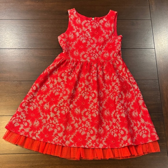 Justice Vibrant Red Kids Dress with White Floral Design - Picture 1 of 5